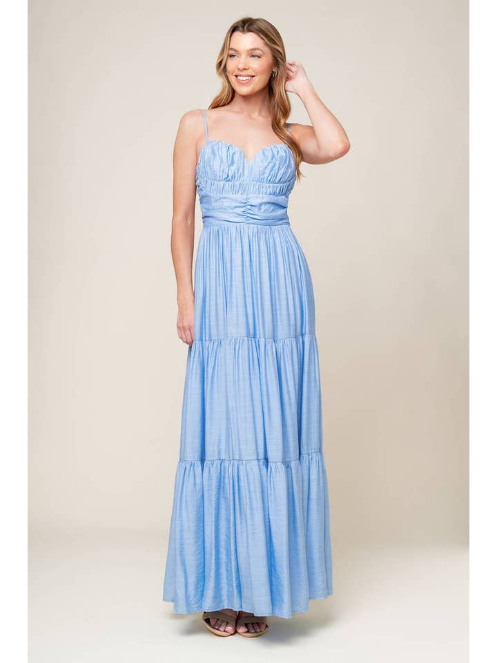 LIGHT BLUE A solid woven maxi dress - ID22191 for wholesale on Faire