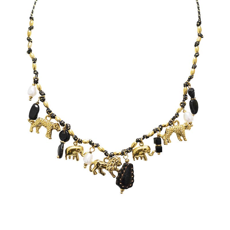 AMORINO SRL - Wholesale Pendant/Charm Necklace - FABRIC THREAD NECKLACE WITH ANIMAL CHARMS - YNK241504B8271