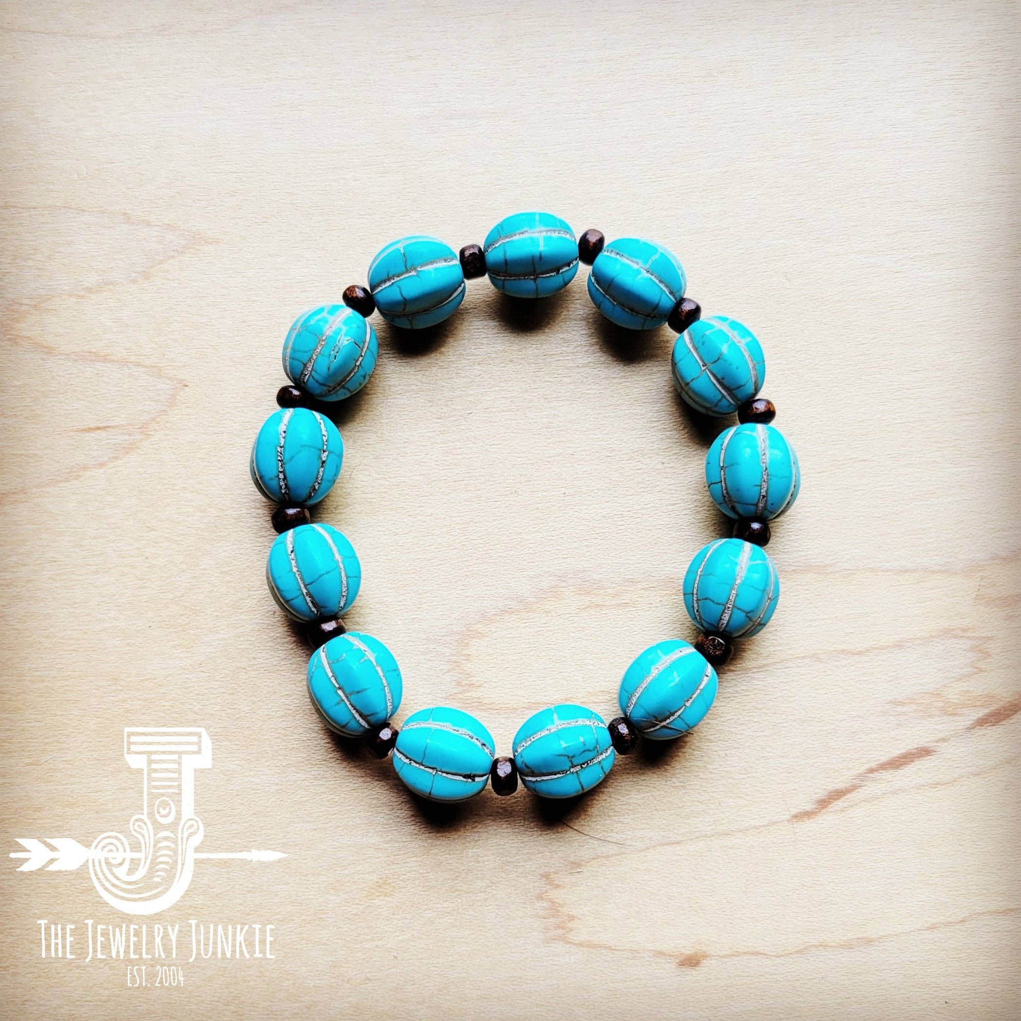 The Jewelry Junkie - Wholesale Beaded Bracelet - **Turquoise Blue Melon Beaded Stretch Bracelet 809g0