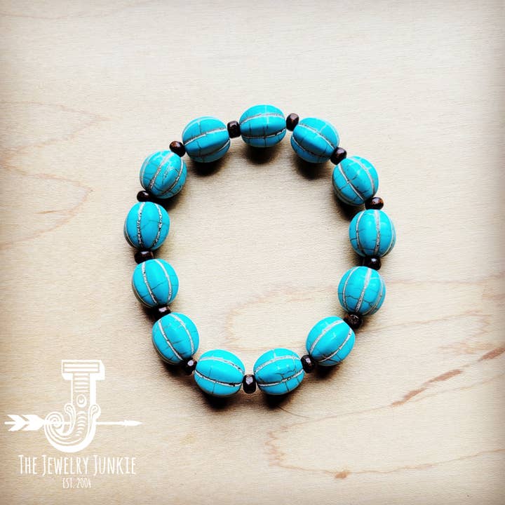 The Jewelry Junkie - Wholesale Beaded Bracelet - **Turquoise Blue Melon Beaded Stretch Bracelet 809g