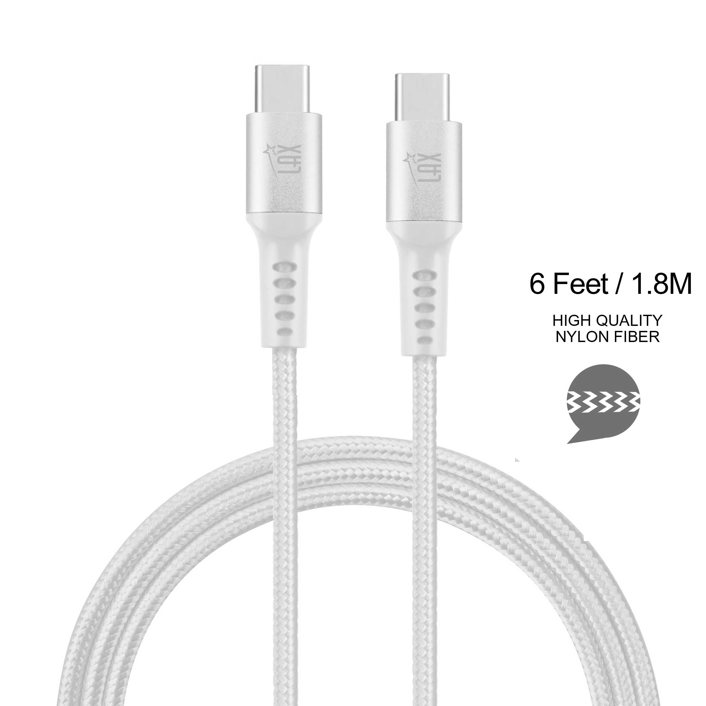 LAX Gadgets - Wholesale Charging Cable - Durable Cables USB-C to USB-C - 6 Feet -Retail Pack2