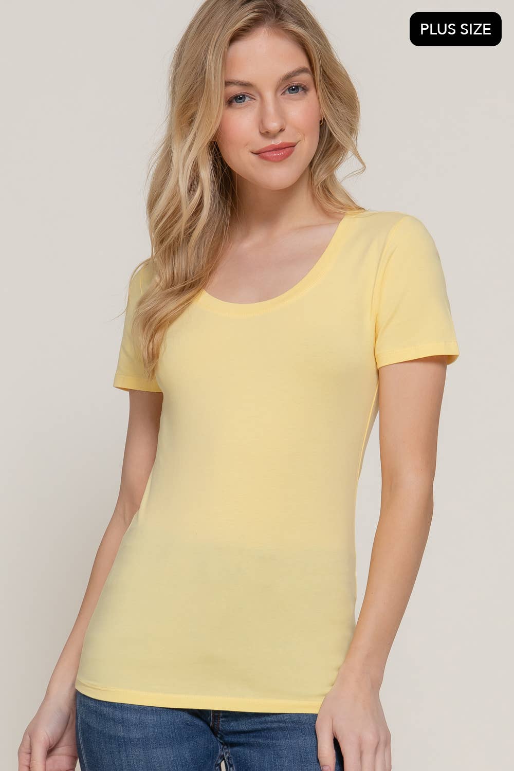 Active Basic | Active USA - Vente T-shirt – femme - [GRANDE TAILLE] Haut à manches courtes en jersey de coton à encolure dégagée27