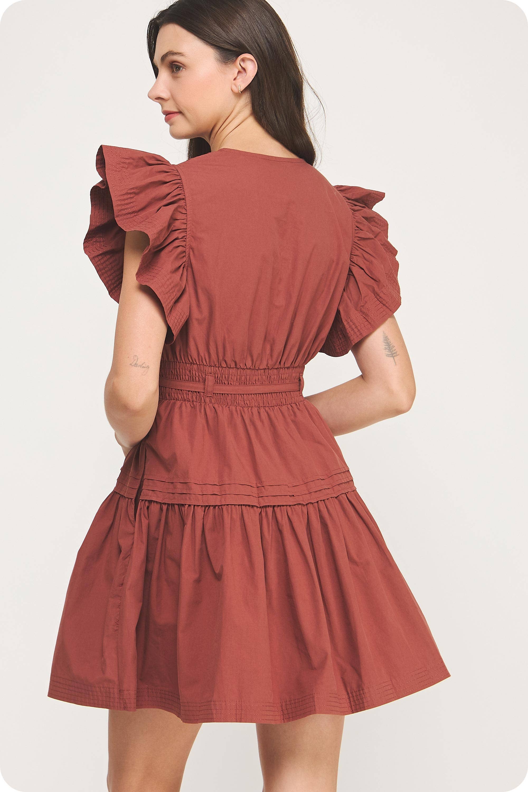 Strut & Bolt - Wholesale Dress - Women's - Flutter Sleeve Poplin Mini Dress35