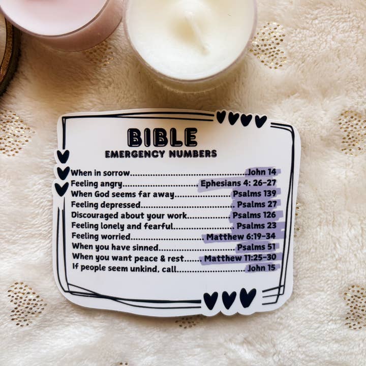 Bible Emergency Numbers sticker, Christian, faith die cut for wholesale by KSDESIGNS