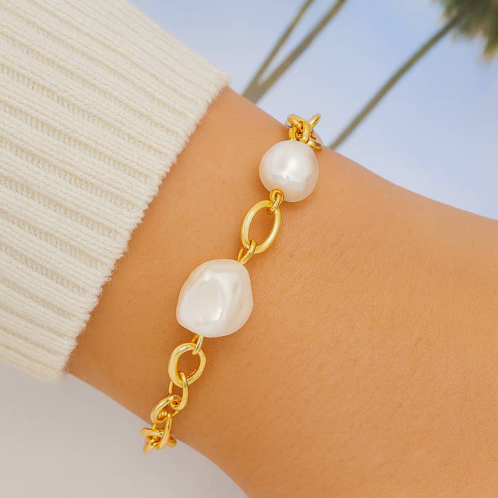 Bracciale Elegante a Maglie d'Oro con Perle Gioiello Regolabile Regalo per la vendita all'ingrosso da parte di Gemscape UK