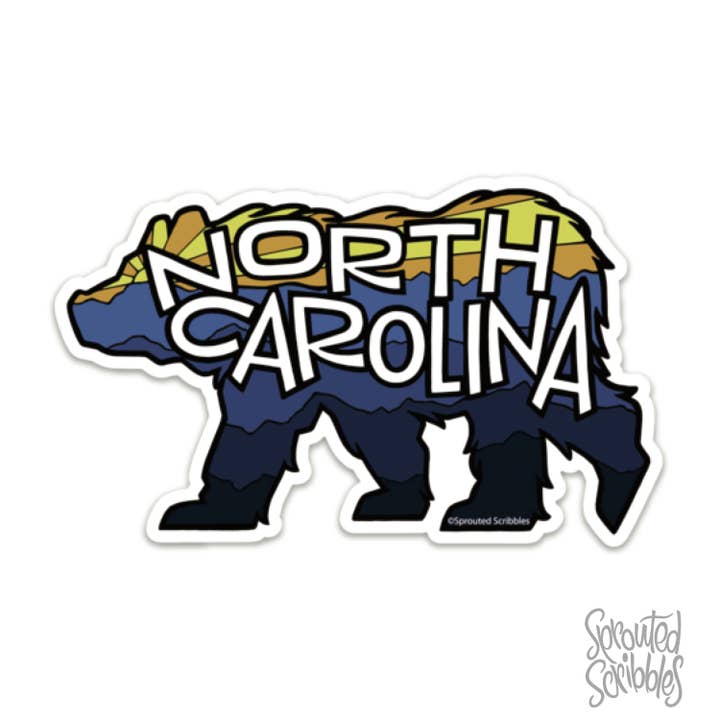 North Carolina Sticker | Bear with Mountains | Waterproof for wholesale by Sprouted Scribbles