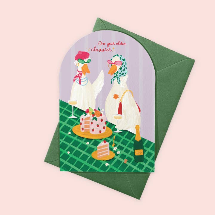 Carte d'anniversaire d'un an plus classe | Impertinente et fabuleuse pour la vente par Vero Illustrates Art Prints and Greeting Cards