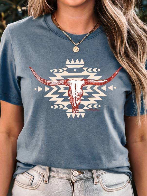 Aztec Longhorn Graphic T-Shirt for wholesale by Ranch Swag
