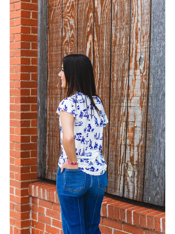 Rockin A Design - Vente T-shirt – femme - Top à manches volantées à imprimé toile western3