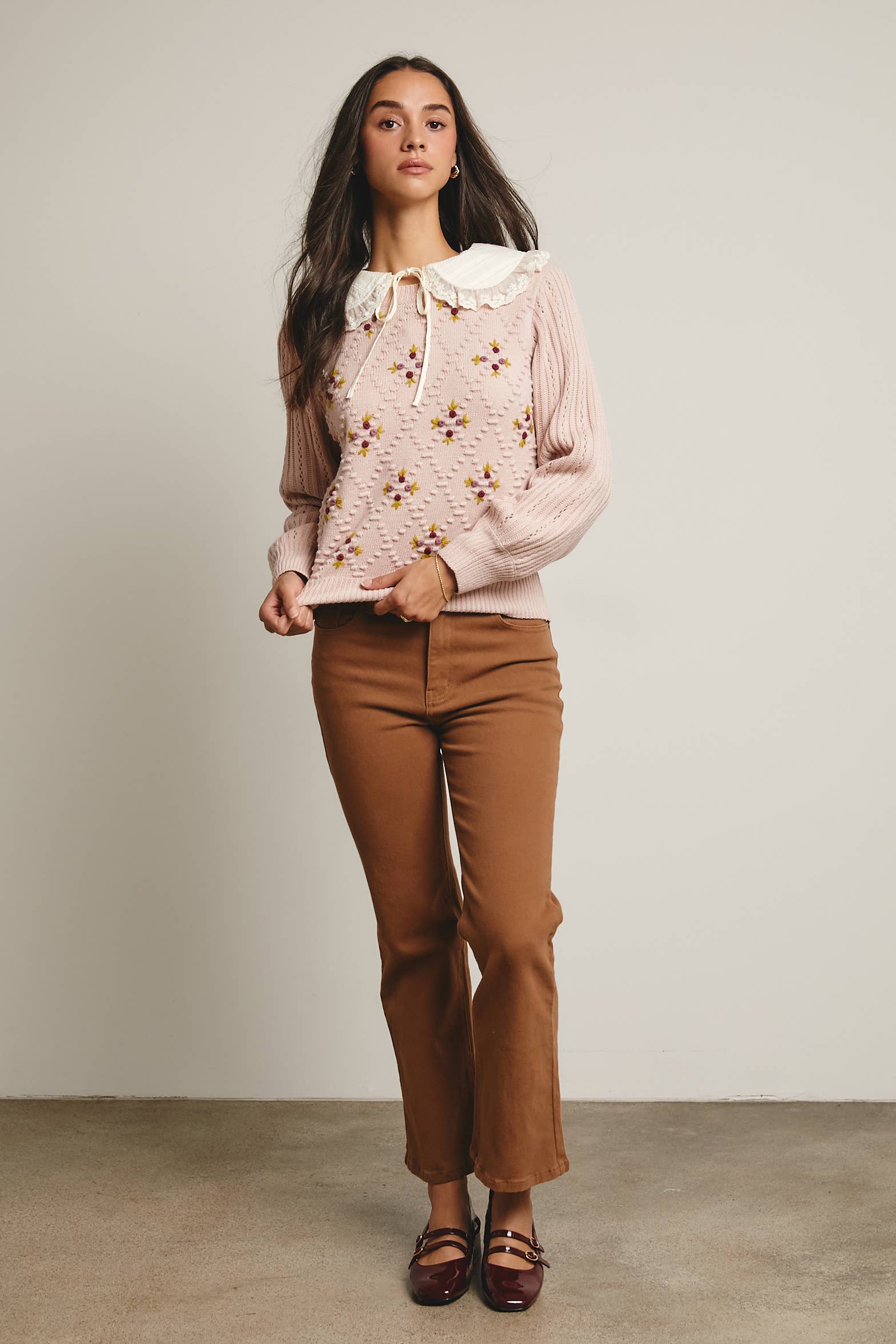 Forte - Venta al por mayor Jersey de punto - Mujer - Jersey de Punto con Mangas Abullonadas Bordadas FSW000735