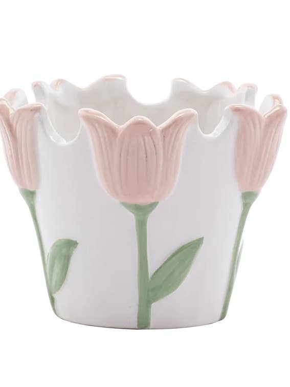 White/Pink Tulip Planter -Spring - Mother's Day Item #34013 for wholesale by Napco