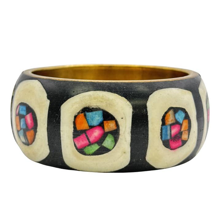 Brass Metal Multi-Color Geometric Mosaic Bone Inlay Work Bangles for wholesale by Treasure Jewelry