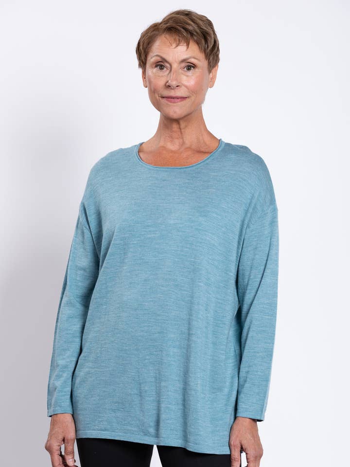 Matera Sweater, Teal Lite, Merino Wool for wholesale by Blue Sky Clothing Co LLC