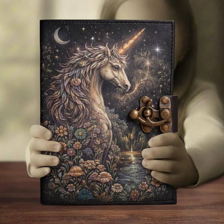 Moonlit Unicorn Leather Journal – Handmade Fantasy Notebook for wholesale by MNM HANDICRAFTS