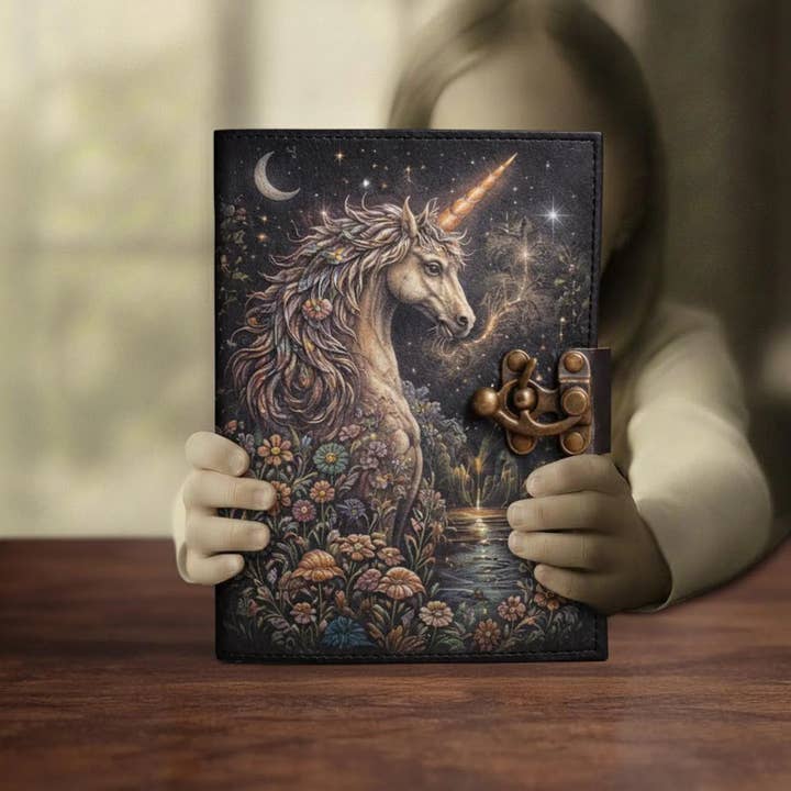Moonlit Unicorn Leather Journal – Handmade Fantasy Notebook for wholesale by MNM HANDICRAFTS
