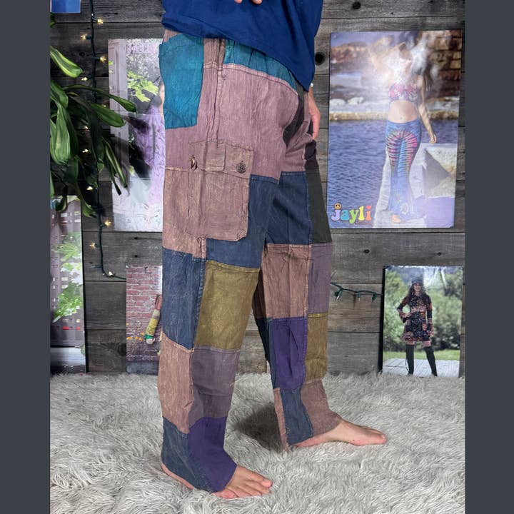 Jayli Clothing - Wholesale Pants - Men's - Cotton Stonewashed Up-Cycled Patchwork 5 Pocket Cargo Pants 7