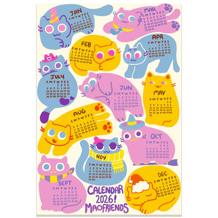 2026 Maofriends Calendar Cat print for wholesale by Maofriends