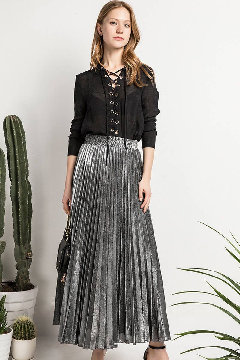 NINEXIS - Wholesale Skirt - Women's - CWBLS00716_PLUS SIZE HIGH WAIST PLEATED MAXI SKIRT GOLD6