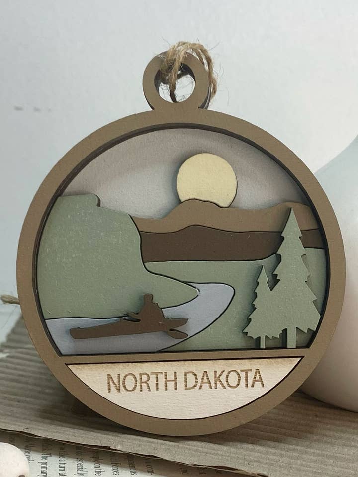 North Dakota State Ornament or Gift Tag for wholesale by Pine Designs