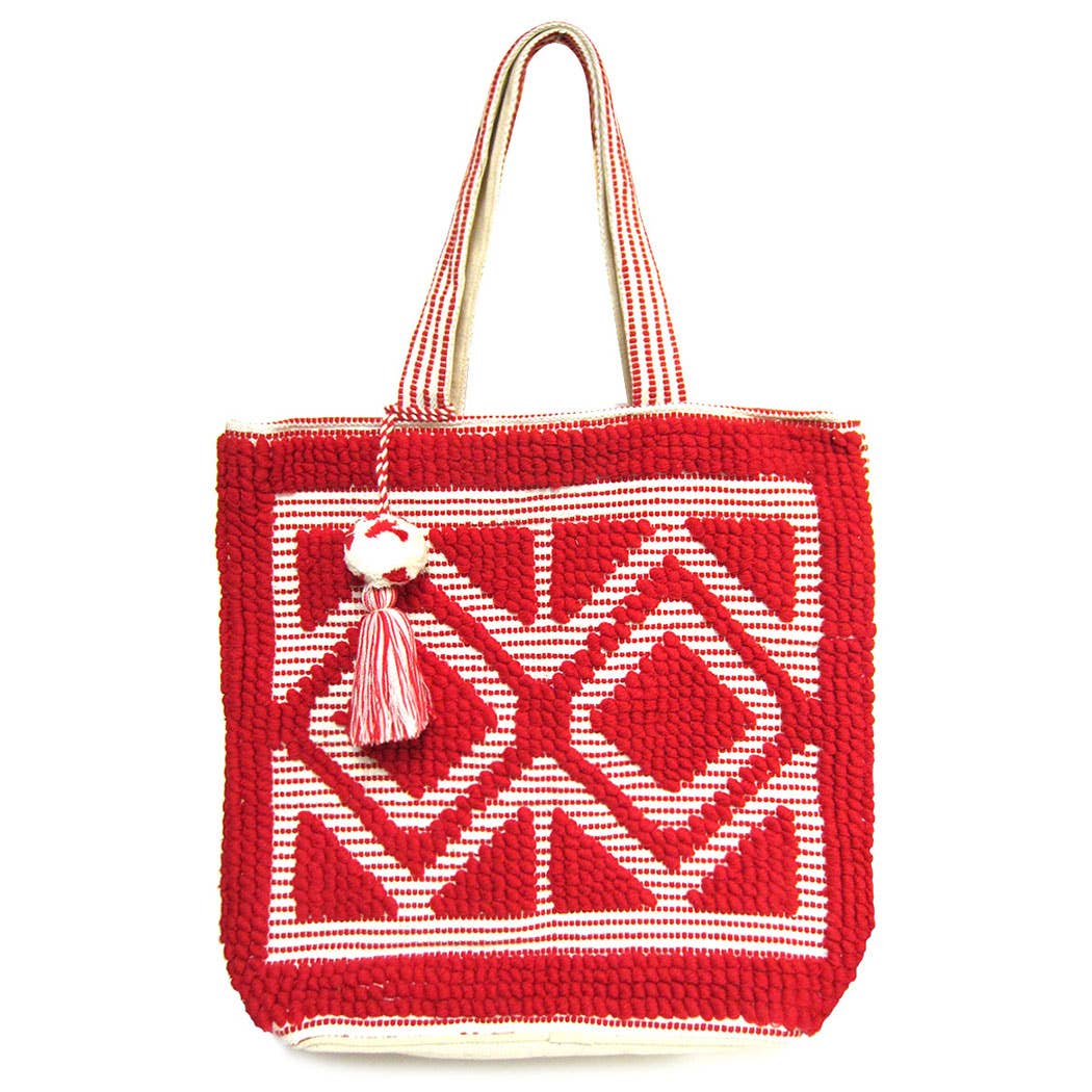 Fashion City - Vente Tote bag – femme - Sac cabas bohème tissé avec pompons et franges18