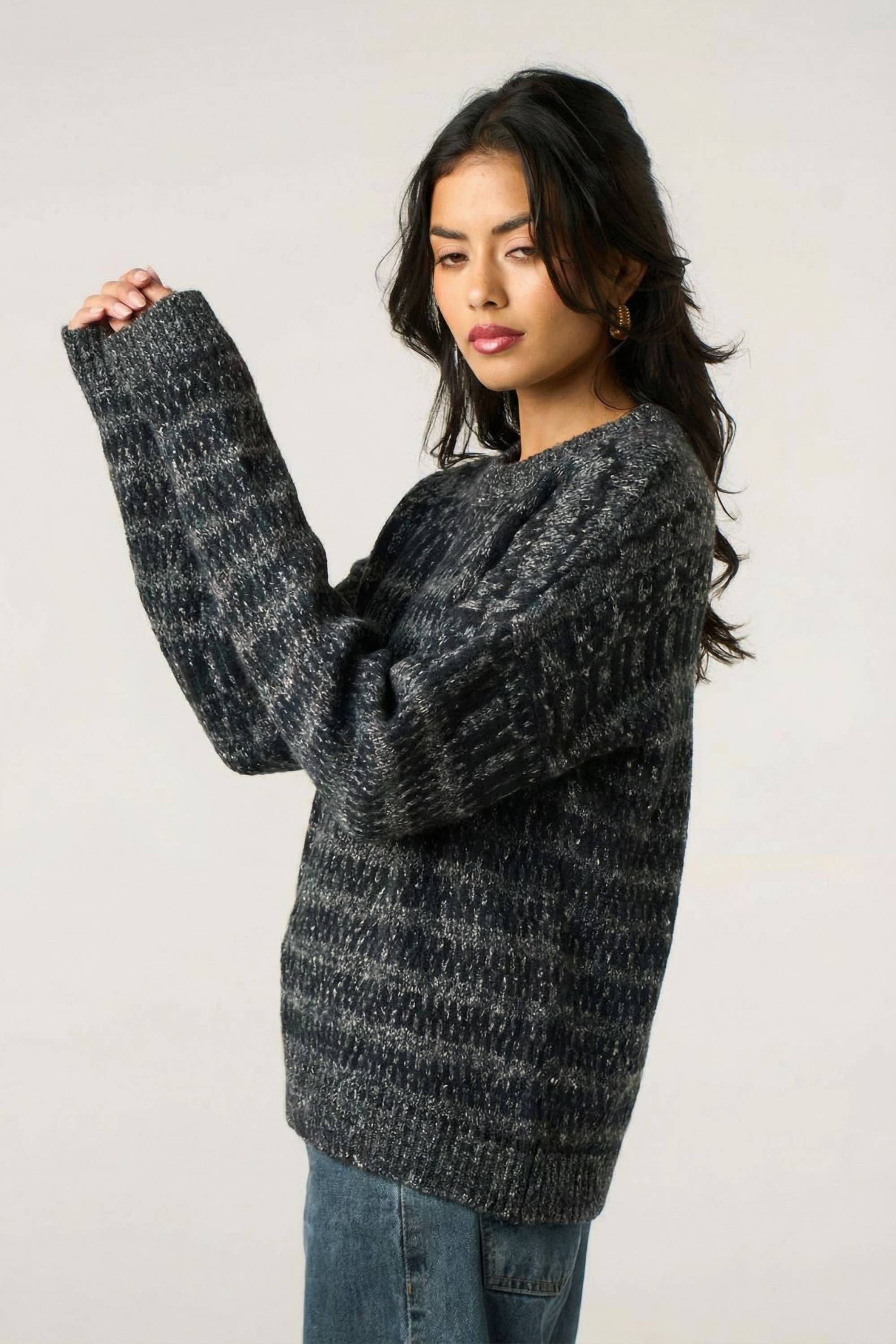 CY FASHION. LONDON - Vendita all'ingrosso Maglione tricot - Donna - Maglione caldo spesso con stampa a righe4