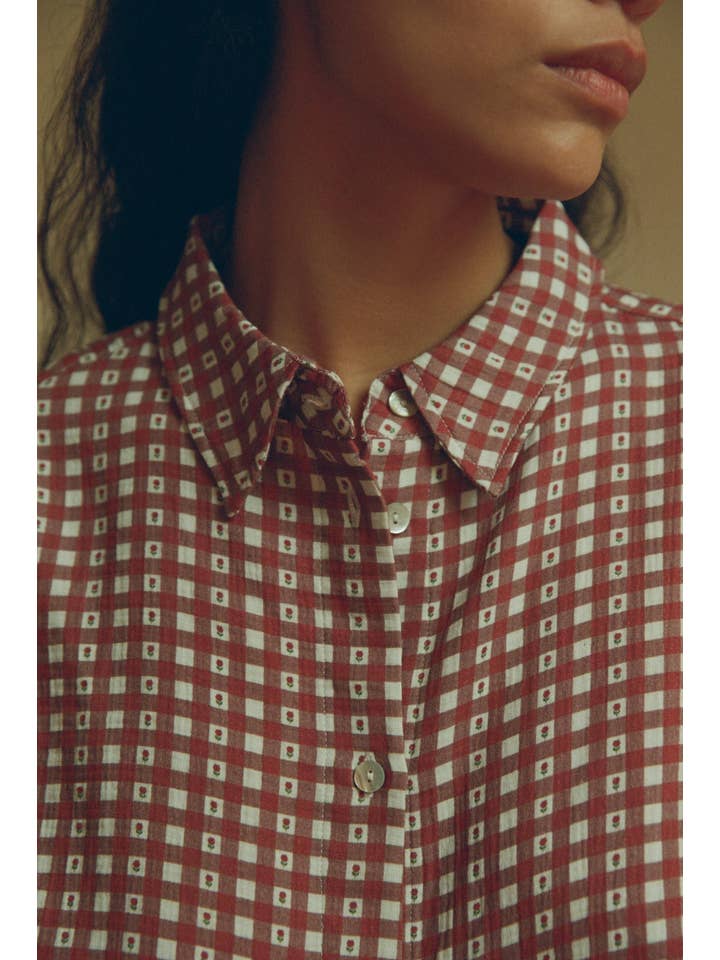 Nénés - Wholesale Button Down Shirt - Women's - Mimosa Vichy Bordeaux Shirt5