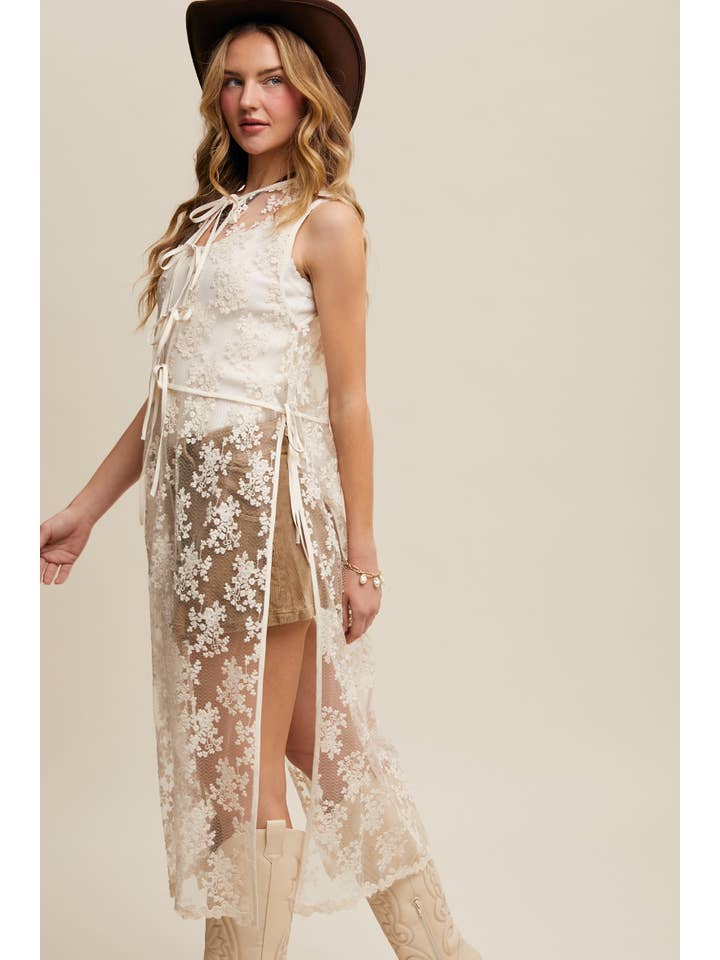 Listicle - Wholesale Outerwear Vest - Women's - Sheer Floral Embroidered Lace Vest15