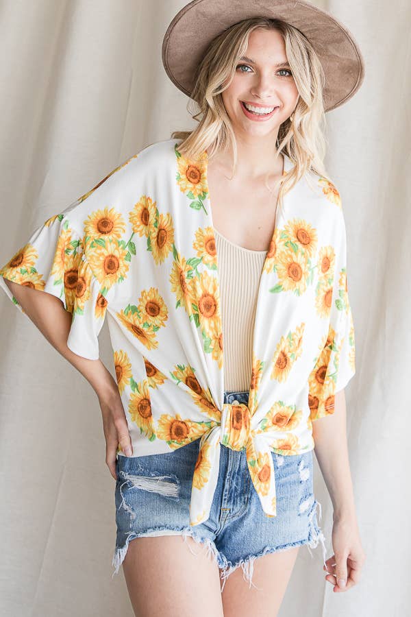 Off White Sunflower Casual Open Front Cardigan T4237 for wholesale on Faire4