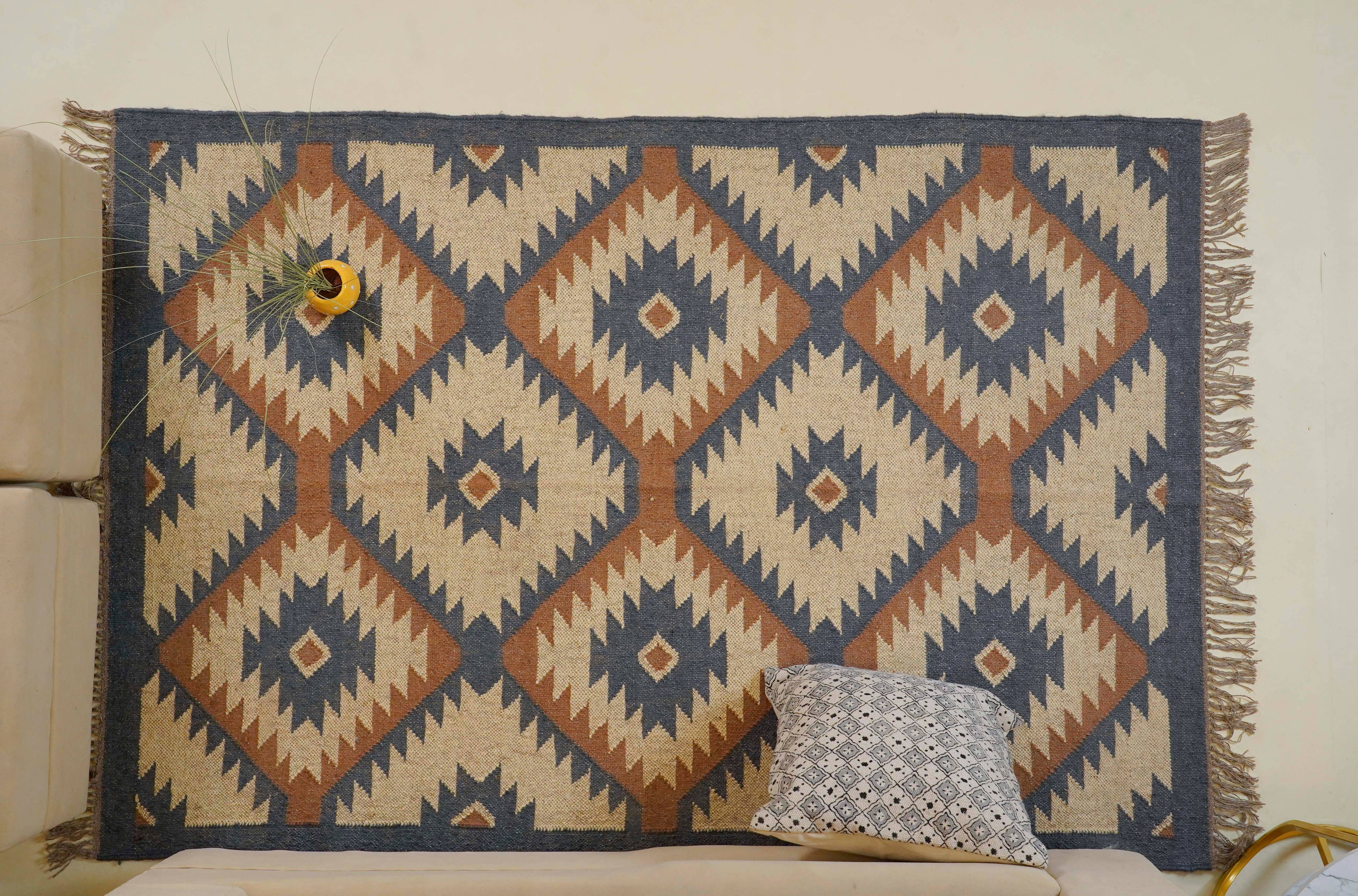 Chouhan Rugs - Wholesale Vloerkleed - Geometrische Kilim jute tapijten Meer kleurige wol jute dhurrie10