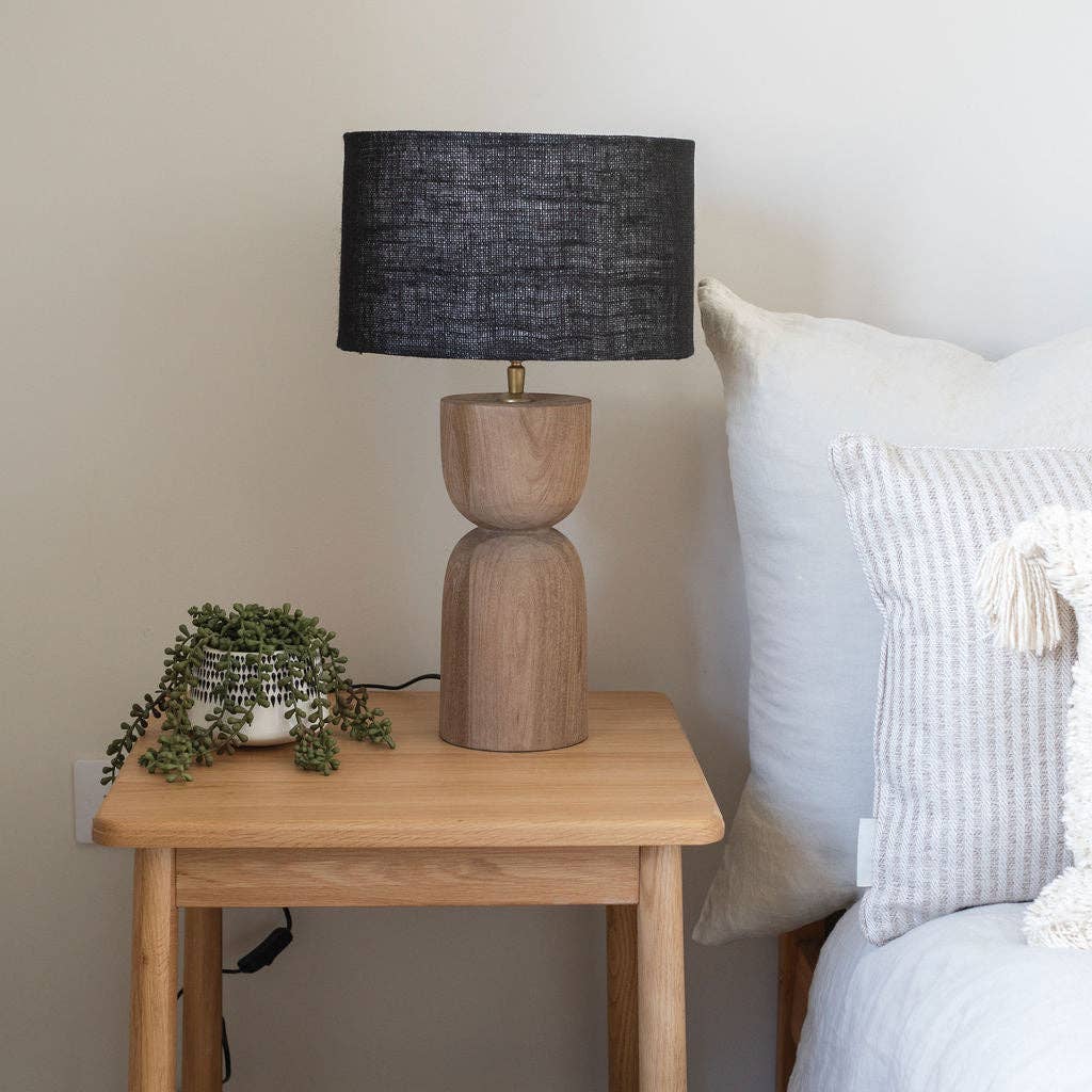 Arthur Cameron - Wholesale Accent/Desk Lamp - Mells, Tall, Light, Sandblasted Wooden Large Table Lamp with Black Shade3