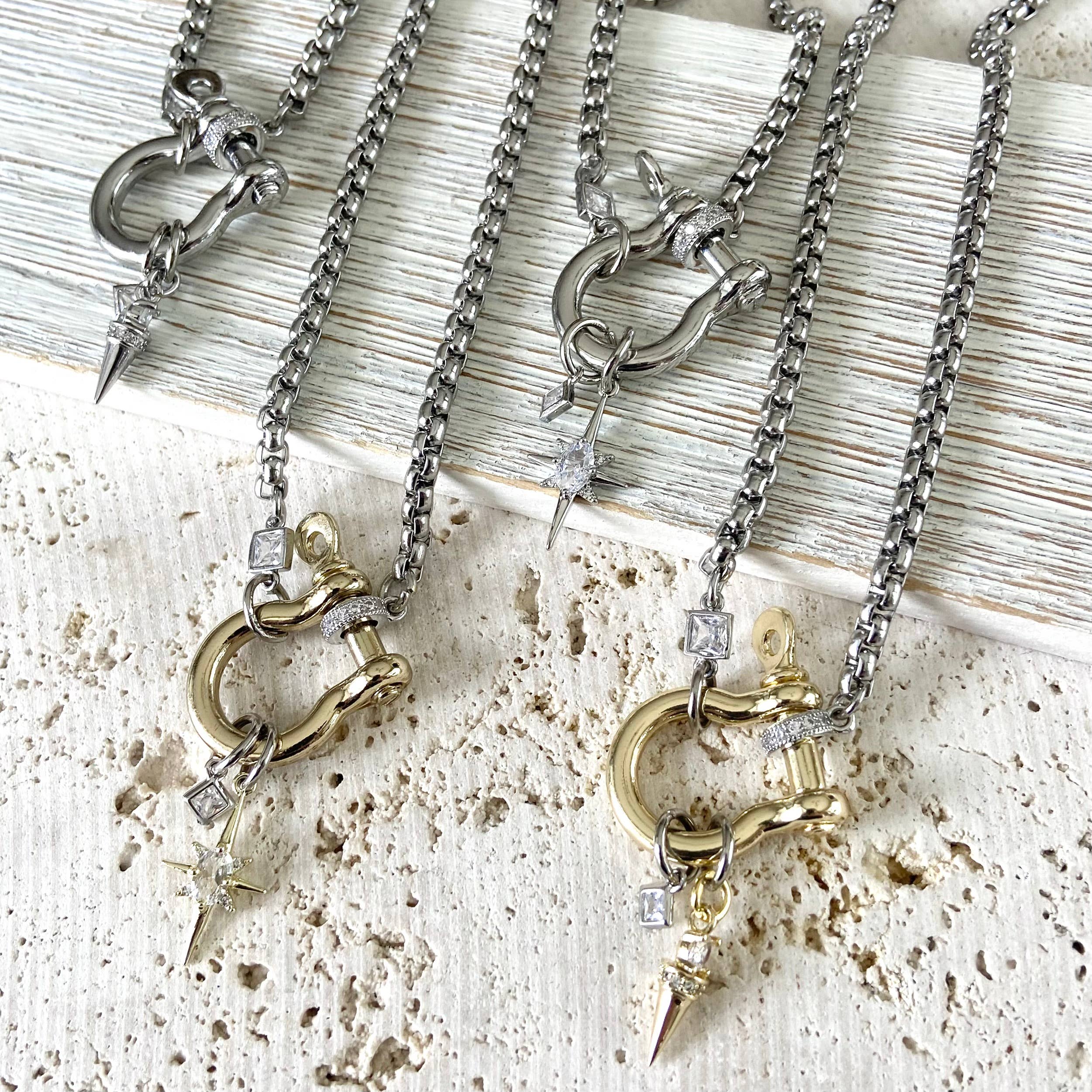 VB&CO Designs Handmade Jewelry - Wholesale Pendant/Charm Necklace - Carabiner shackle necklace charm holder mixed metal 12