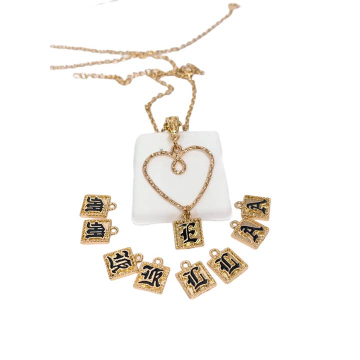 Anela's Jewelry - Wholesale Pendant/charm necklace - Old English Letter Charms Heart Necklace