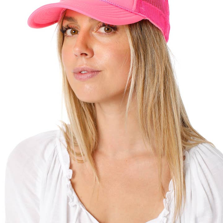 Happy Face Trucker Hat in Pink for wholesale on Faire1