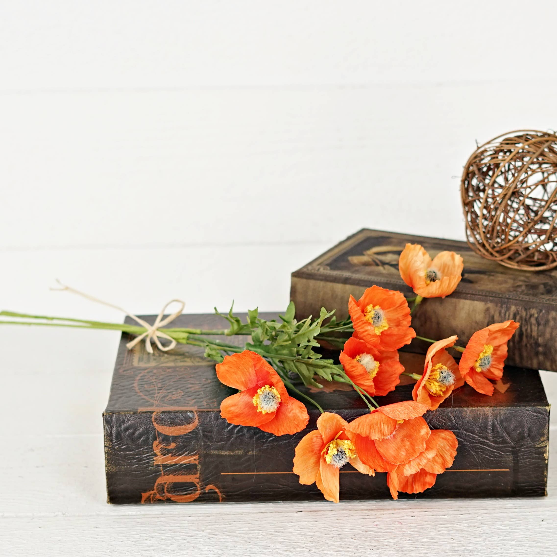 Holiday Depot Inc. - Wholesale Artificial Flowers - 35350- 16inL Wrinkle Poppy Bush-Orange-7