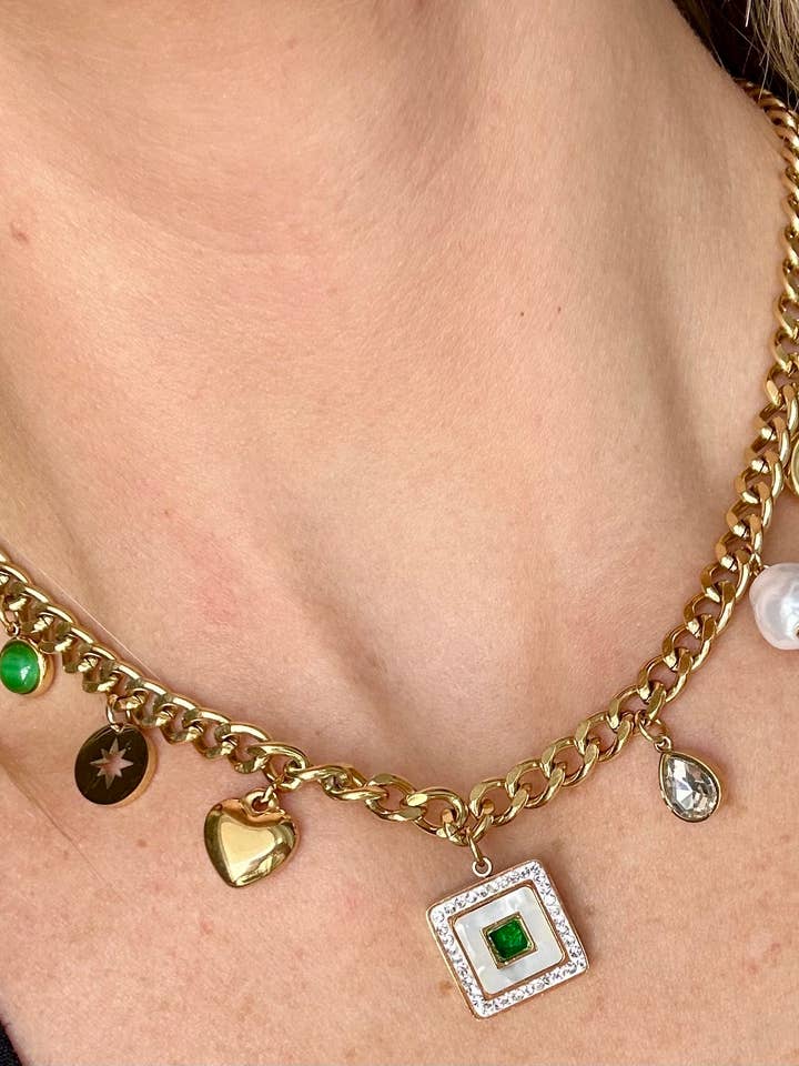 Chain Charm Necklace Square Pendant for wholesale by Offshore Surf Co