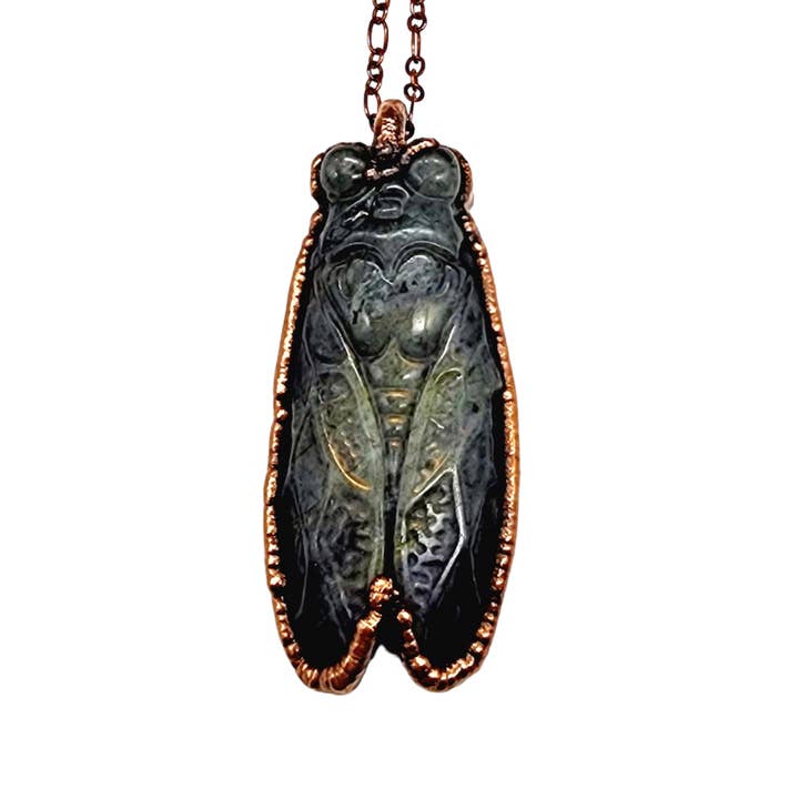 MergingMetals - Wholesale Pendant/Charm Necklace - Carved Labradorite Dark Lyric Cicada Necklace2