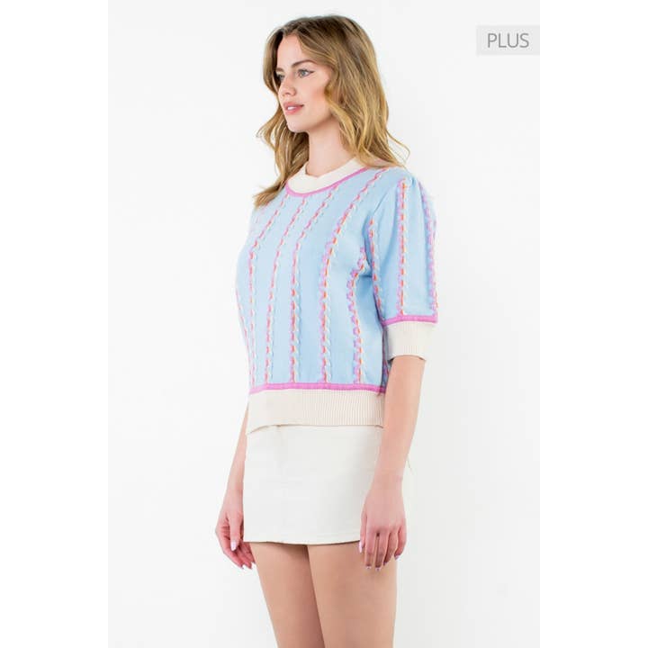 LIGHT BLUE /Size XL/ Short Sleeve Knit Top for wholesale on Faire
