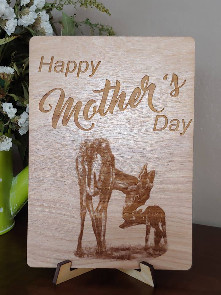 Doe and Fawn Mother's Day Wood Greeting Card for wholesale by Personal Handcrafted Displays