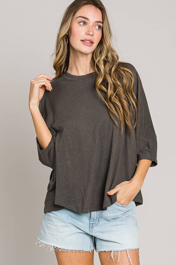 Cerule – Top de malha - Mulher por atacado – Top de malha casulo oversize manga em cotovelo
