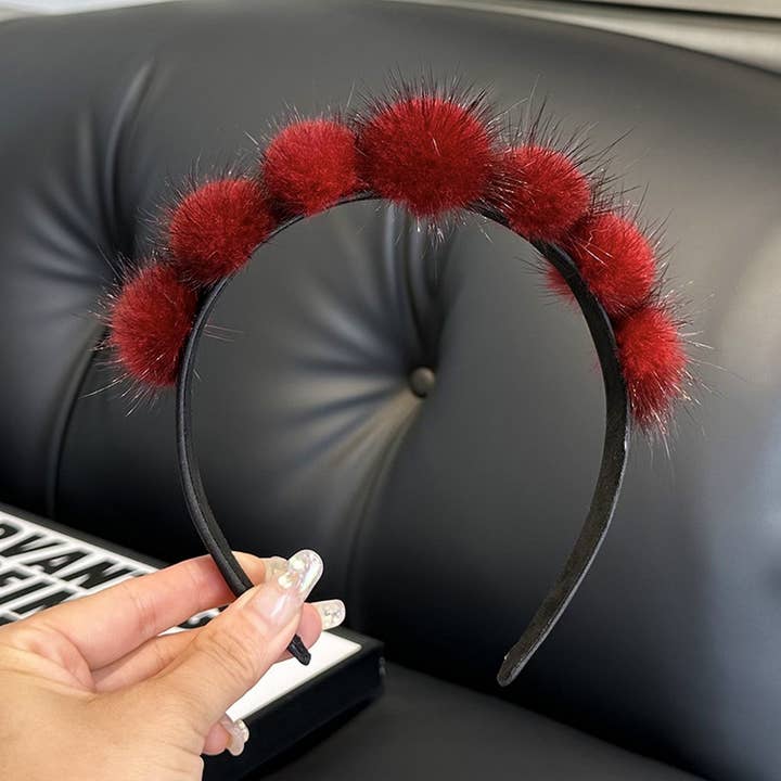 ACCITY - Wholesale Fashion Headband - Women's - CUTE REAL MINK FUR BALL HEADBAND FUR HEADDRESS_CWMM2529