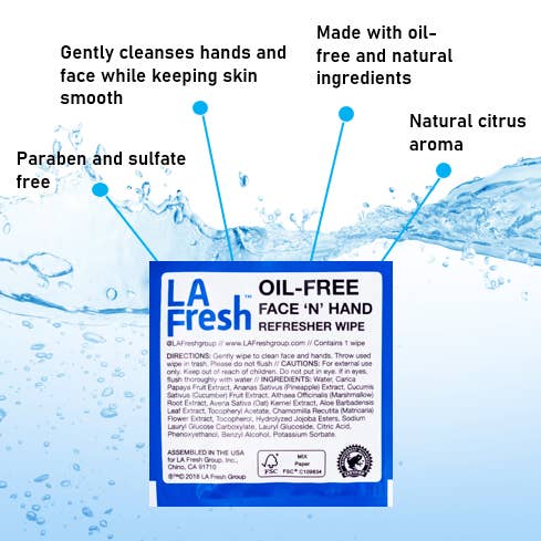 LA Fresh - Wholesale Face & body wipes - LA Fresh Oil Free Face Refresher Wipes Individual Wrapped