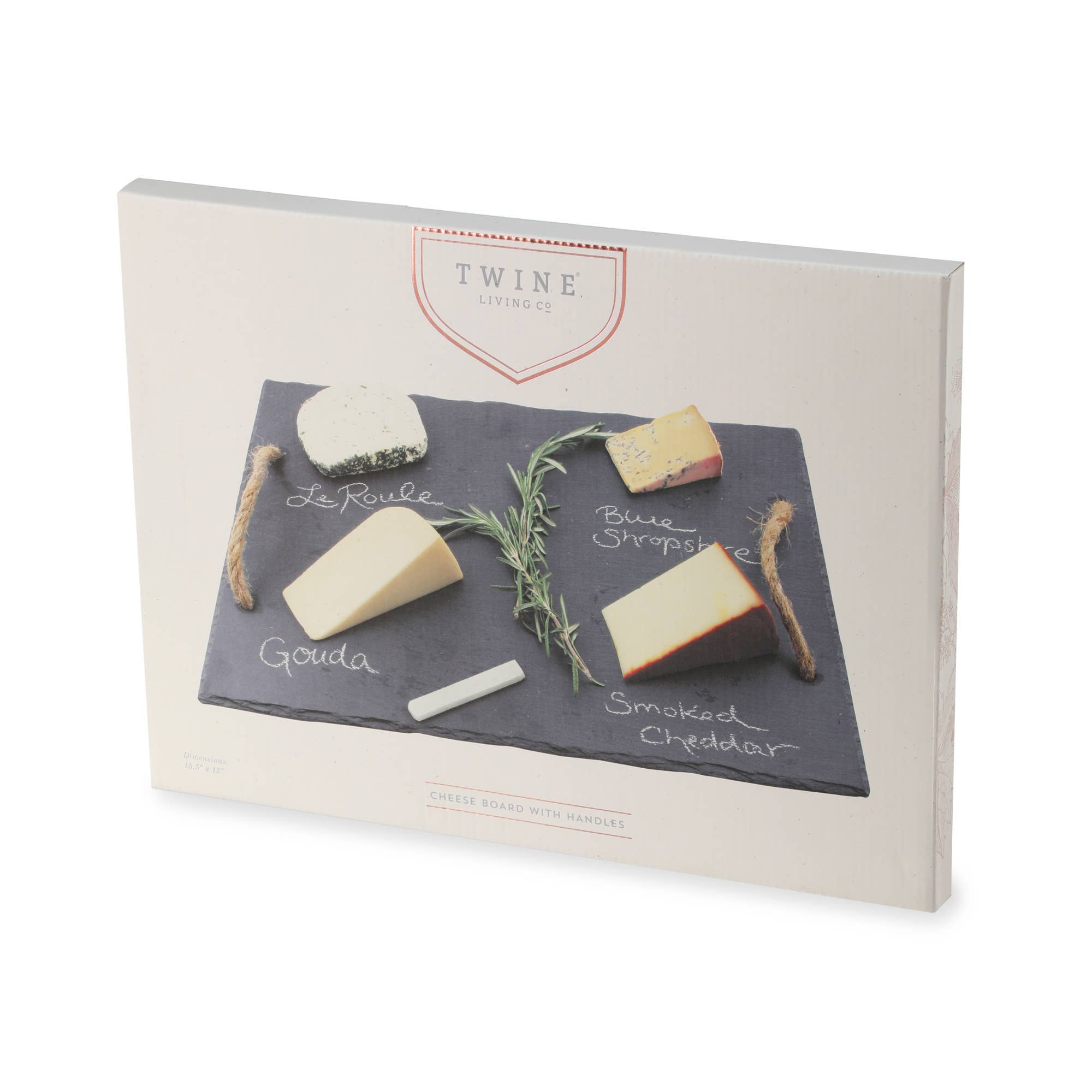 Twine - Wholesale Cheese Board - 15.5 inch Slate Cheese Board w Hemp Handles Includes Chalk1
