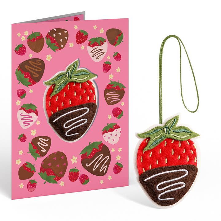 Sweet Strawberry HeartFelt Charm Card™ 5x7" Card for wholesale by Lovepop Cards