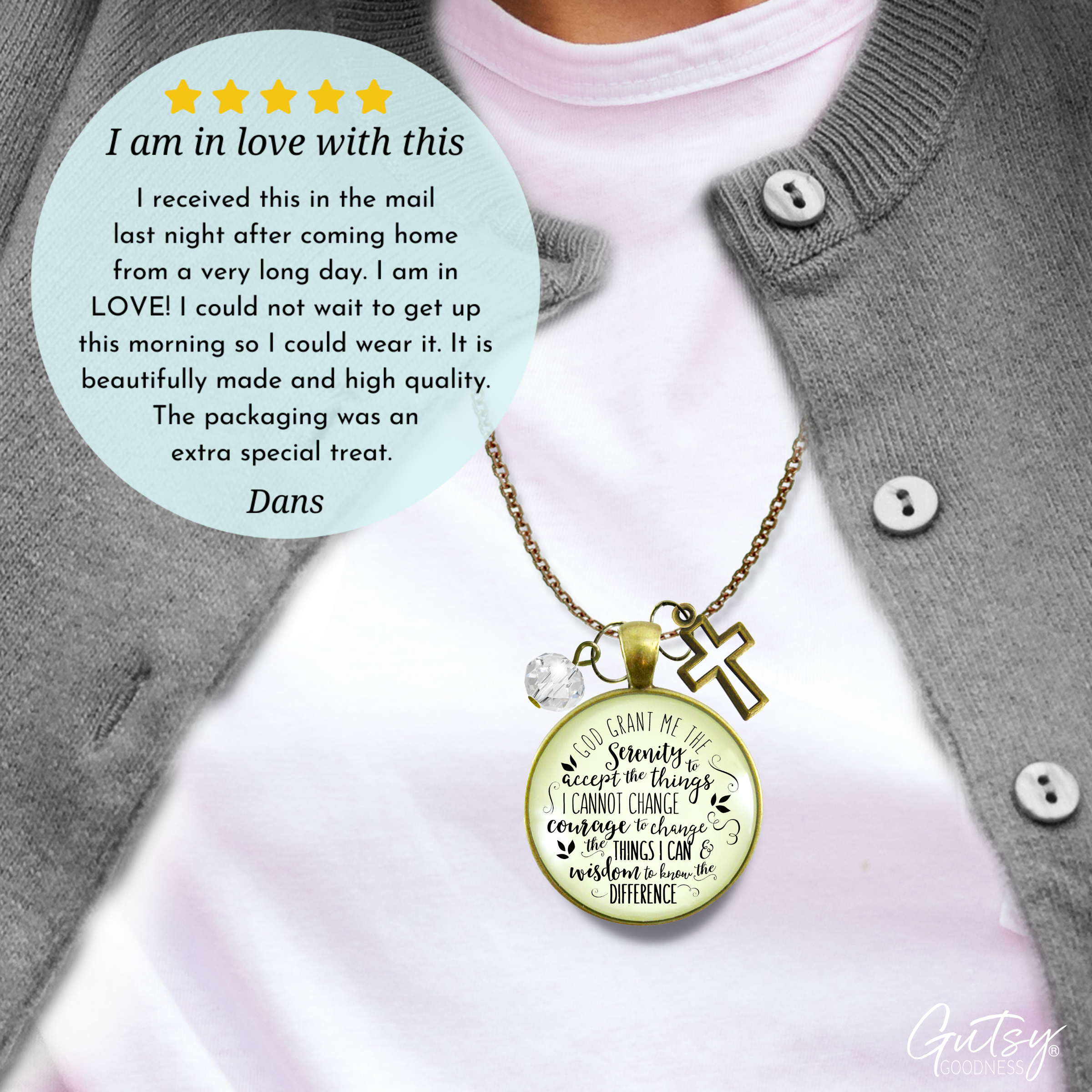 Gutsy Goodness - Vente Colliers à pendentif - Collier Serenity Prayer God Grant Me Strength pour femme10