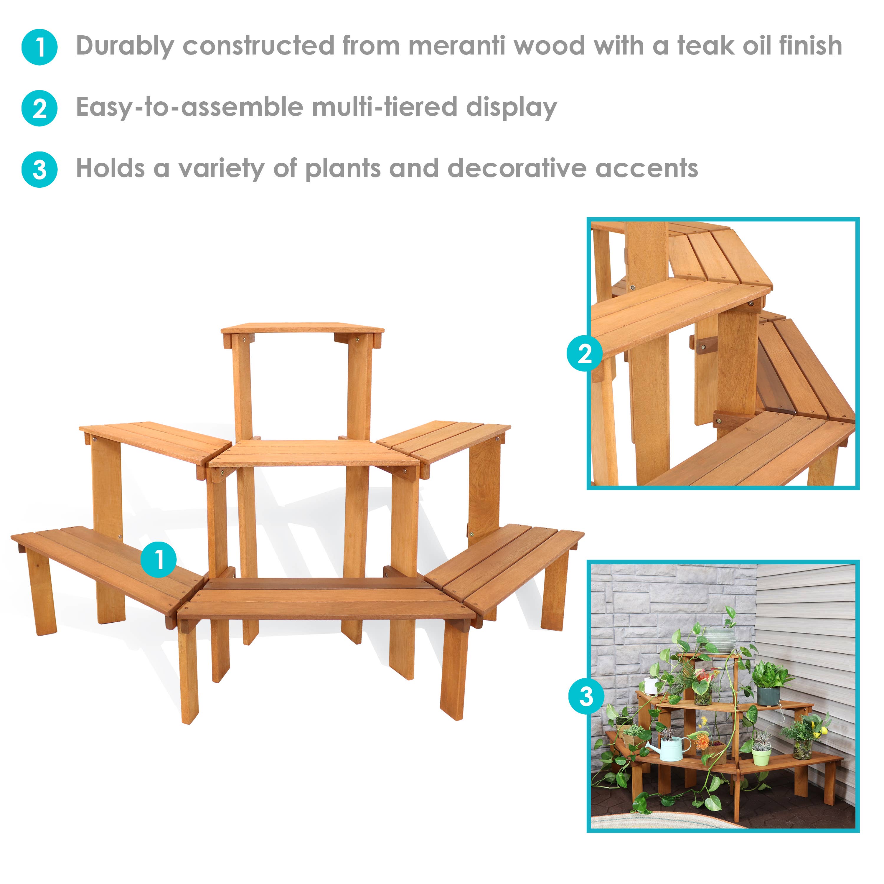 Sunnydaze Decor - Wholesale Plant Pot Stand - Meranti Wood 3-Tier Curved Plant Stand - 5.75 ft2