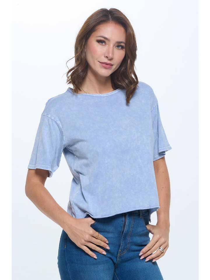 Knit Riot - Wholesale Knit top – Women's - Blank Mineral Washed Cropped Tee4