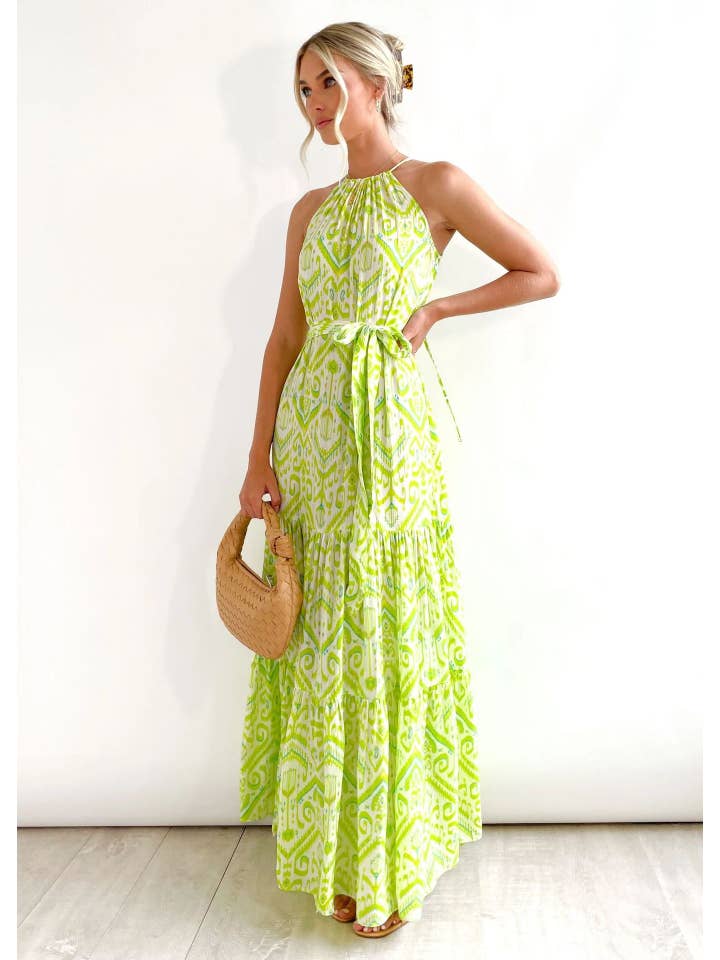 Green Ladies Strape Shoulder Argyle Print Daily Midi Dress 23278 for wholesale on Faire7