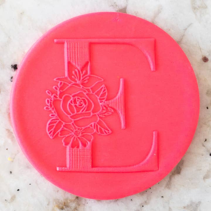Letter E Floral Alphabet Cookie Biscuit POPup Stamp for wholesale by Cut Bake Stamp