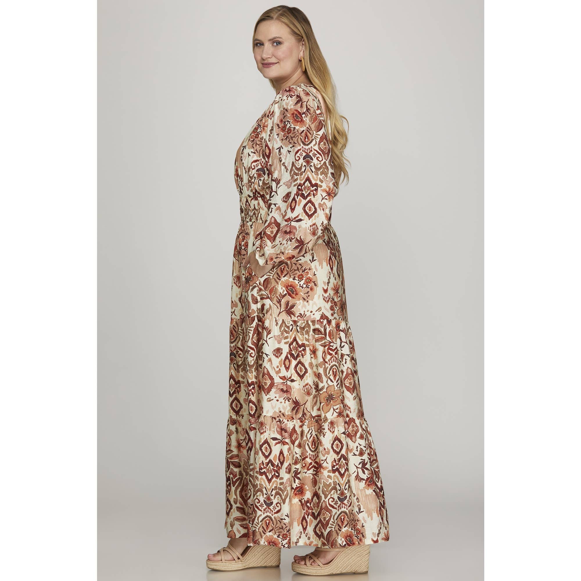 STYLE USA - Wholesale Dress - Women's - PLUS WOVEN PRINT TIERED MAXI DRESS1