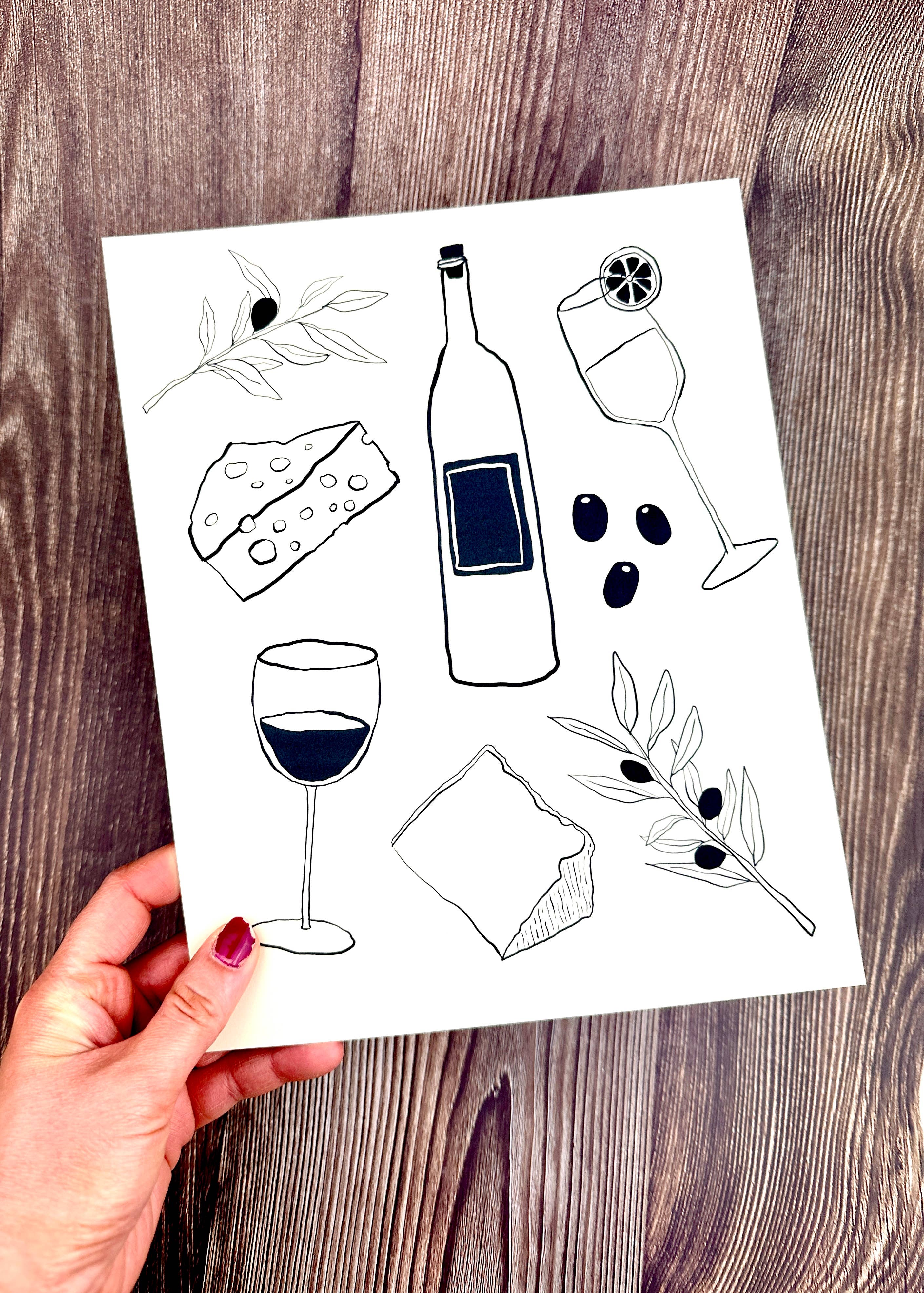S Pogas Art - Wholesale Art Print - Wine and Cheese Art Print 2
